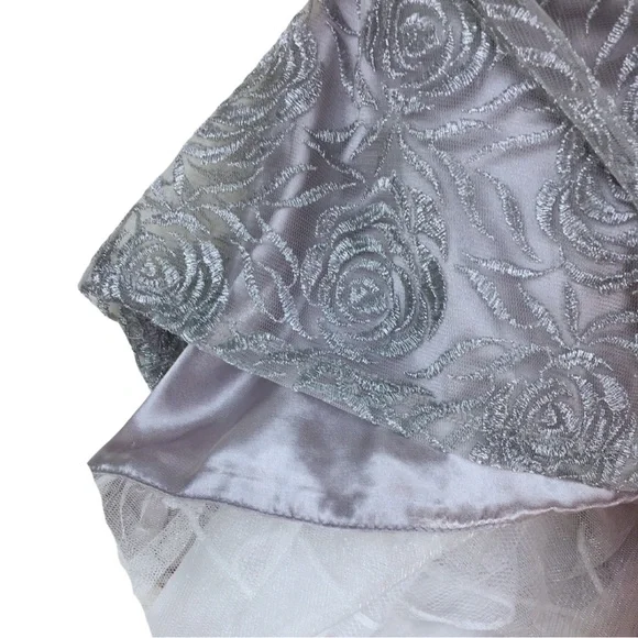 RARE EDITIONS Silver Tulle Lace Floral Princess Formal Layered Dress size 6X - Picture 13 of 16